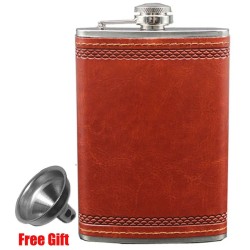 Qaecmly Pocket Stainless Steel Flask – 6oz Leather-Wrapped Hip Flask for Whiskey, Bourbon, Rum & Vodka with Secure Cap